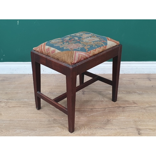 288 - A 19th Century mahogany framed Stool, with drop in floral tapestry upholstered seat, raised on squar... 