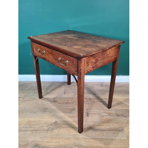 303 - A late Georgian oak Side Table fitted one long drawer on square tapering legs, having pierced corner... 