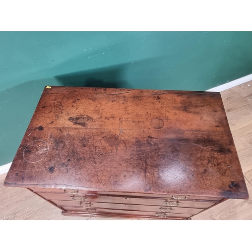 313 - An 18th Century cedar/fruitwood Chest of four long drawers 3ft 3in W on bracket supports.