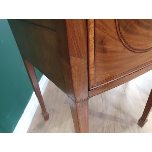 328 - A Georgian mahogany bowfront Sideboard with wide satinwood cross-banding fitted three drawers on squ... 