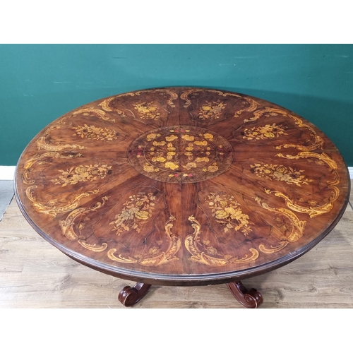 337 - A large marquetry Breakfast Table with central circular floral panel surrounded by panels of flowers... 