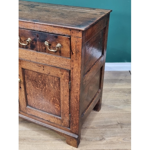 346 - An 18th Century oak Dog Kennel Dresser fitted three drawers above the arched recess flanked by a pai... 