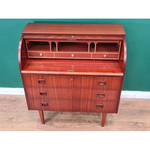 352 - A Swedish 1960's Egon Ostergaard cylinder Top Bureau, with fitted interior, above a pull-out writing... 