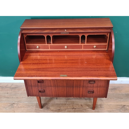 352 - A Swedish 1960's Egon Ostergaard cylinder Top Bureau, with fitted interior, above a pull-out writing... 