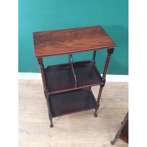 355 - A pair of Edwardian mahogany open Bookcases raised on turned supports and small pad feet (one foot c... 