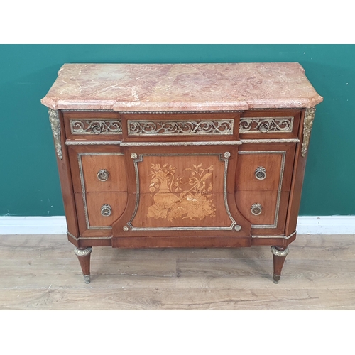 360 - A 19th Century Louis XVI style marble top Commode with gilt metal mounts, fitted frieze drawer above... 