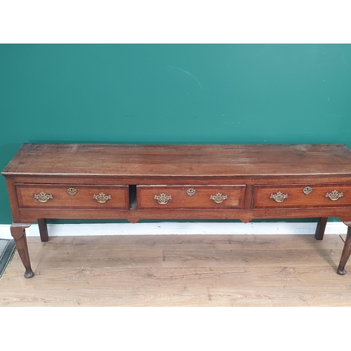 362 - An antique oak Dresser Base, the three frieze drawers with chequer and crossbanding above a shaped f... 