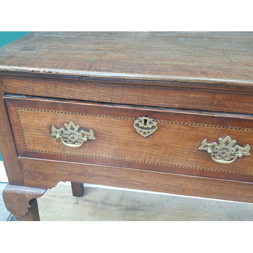 362 - An antique oak Dresser Base, the three frieze drawers with chequer and crossbanding above a shaped f... 