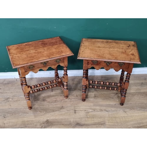 368 - A pair of 18th Century style fruitwood Side Tables each fitted single frieze drawer above shaped apr... 