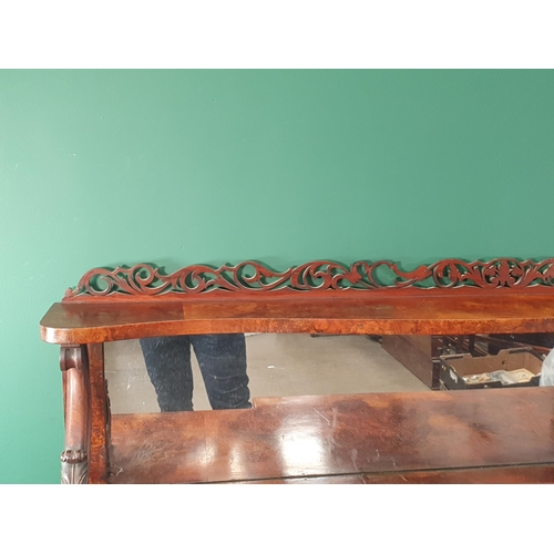 380 - An early Victorian walnut Breakfront Bookcase the raised mirror back with pierced carved fret galler... 