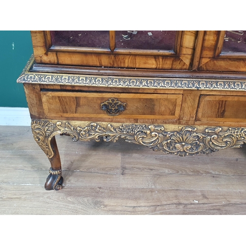 385 - A Queen Anne style carved walnut and gilt Cabinet on stand, the moulded cornice above and pair of gl... 