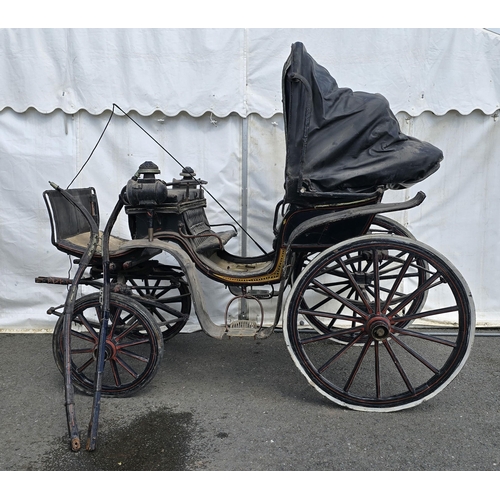 387 - A black painted Horsedrawn Carriage with leather canopy and gilt and red painted detail and button-u... 