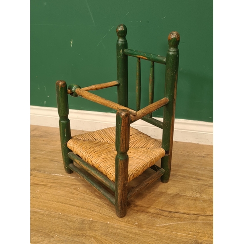 391 - An antique oak child's Chair with turned spindle back and drop in seat 1ft 10in H, and an antique gr... 