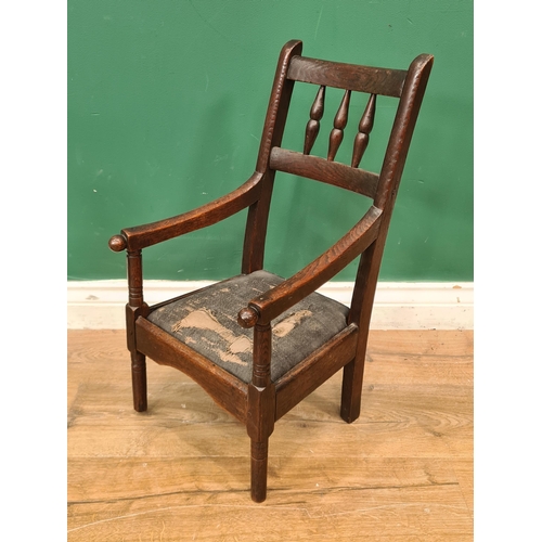 391 - An antique oak child's Chair with turned spindle back and drop in seat 1ft 10in H, and an antique gr... 