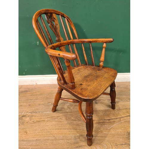 392 - An antique ash and yew child's hoop back Windsor Elbow Chair 2ft 2in H