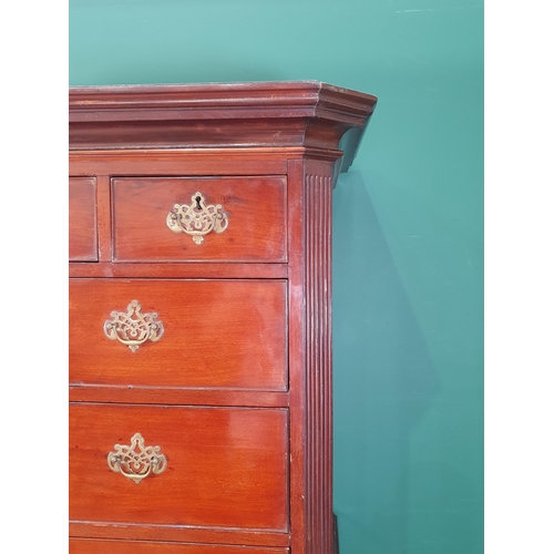 396 - A George III mahogany Chest on Chest the upper section with reeded chamfered corners fitted three sh... 