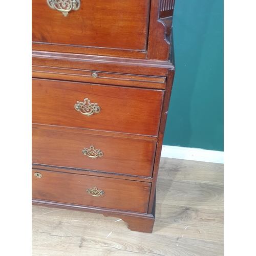 396 - A George III mahogany Chest on Chest the upper section with reeded chamfered corners fitted three sh... 