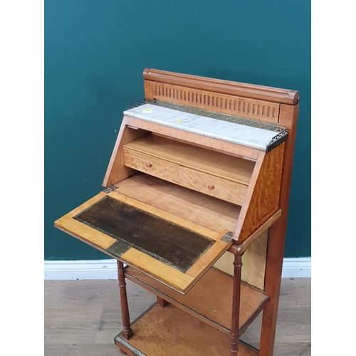 410 - A 19th Century satinwood and brass mounted ladies Writing Desk, with integrated rise and fall firesc... 