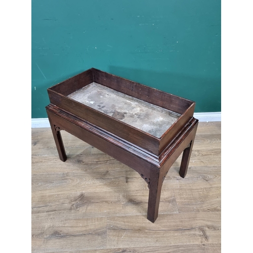 415 - A Georgian oak Planter, the raised top with metal liner and raised on chamfered squared supports, 2f... 