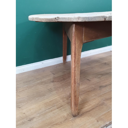 419 - A large antique pine Cricket Table with scrub top and painted triangular supports 4ft 4in D x 2ft 5i... 