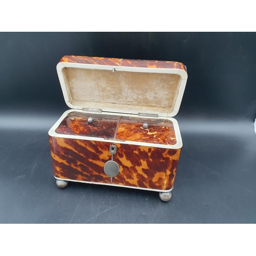 431 - A 19th Century tortoiseshell Tea Caddy with two interior lidded compartments, silver cartouche engra... 