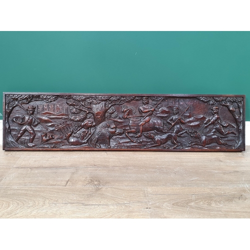 439 - A carved oak rectangular Panel depicting a 