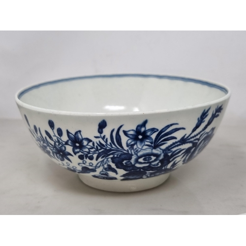 451 - A collection of 18th Century blue and white Worcester and Caughley including, a Bowl decorated with ... 