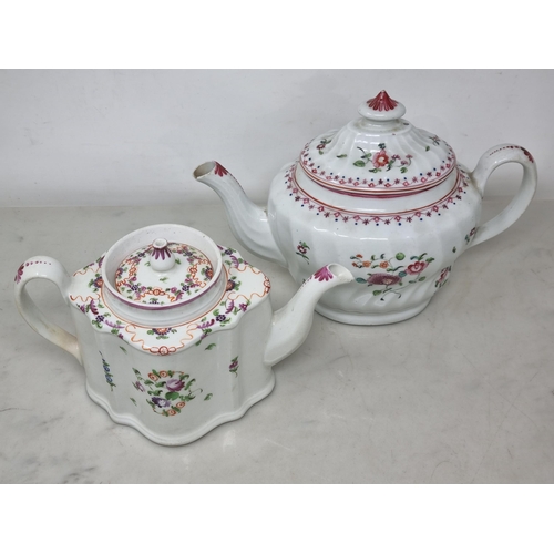 453 - A Newhall Teapot with shaped body decorated with painted floral sprays, the lid with bud shaped fini... 