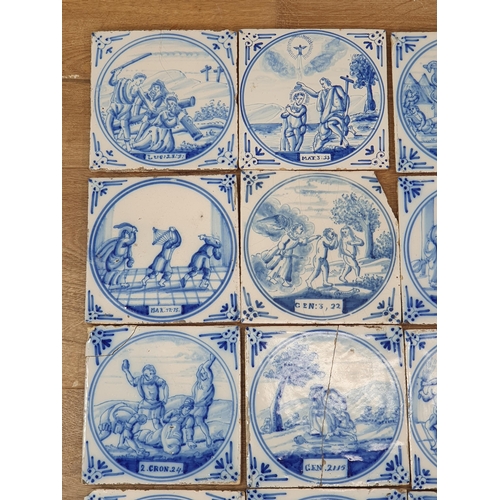 457 - A Collection of twenty Blue & White Delft Tiles depicting Biblical Scenes to include