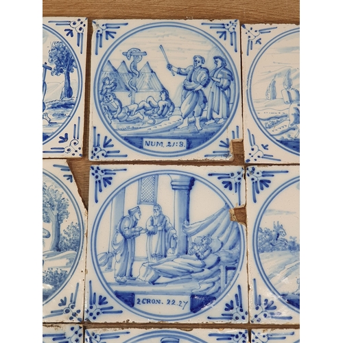 457 - A Collection of twenty Blue & White Delft Tiles depicting Biblical Scenes to include