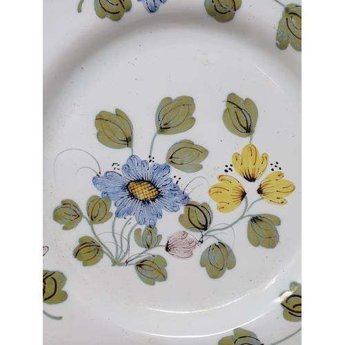 505 - An antique Delftware Dish (possibly Liverpool) with Fazackerley pallette, floral and foliage decorat... 