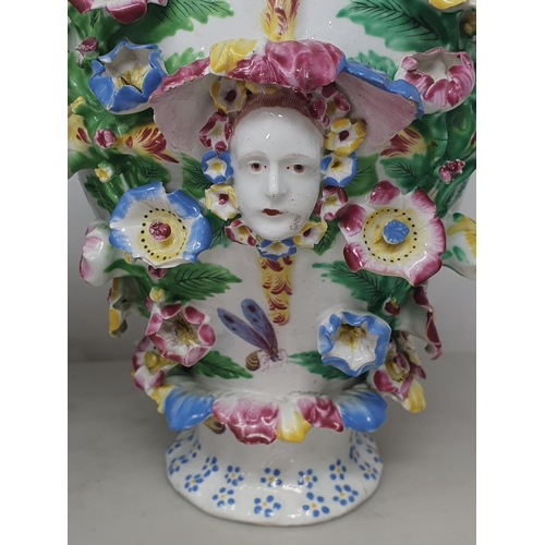 523 - A bow porcelain style Frill/Pot Pourri Vase with pierced rim, encrusted floral decoration with pair ... 