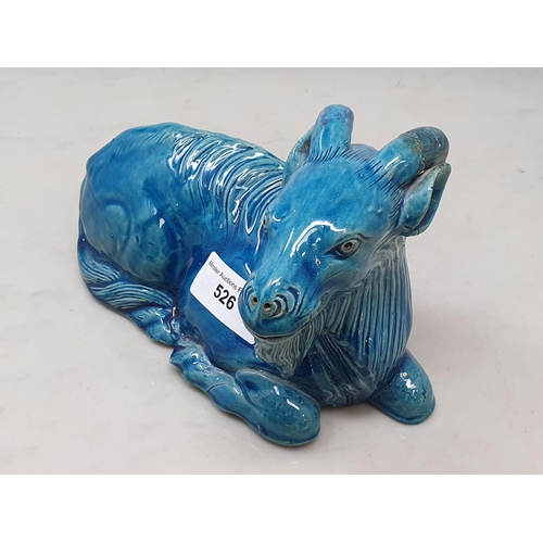 526 - A Chinese turquoise glazed recumbent figure of a Goat, A/F, 7 1/2in L x 4 1/2in H