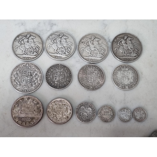 575 - A collection of Victorian and later silver Coins, Threepence - Crown, includes Crowns 1845, 1889 x2,... 