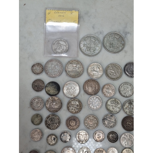 590 - A collection of World silver Coins, to include issues from Sweden, Italy, India, Russian Empire, USS... 