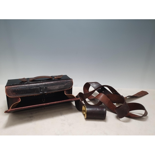 607 - A leather and metal Case possibly a military Medical Bag, 10 1/2in, impressed 1940, AM, and a leathe... 