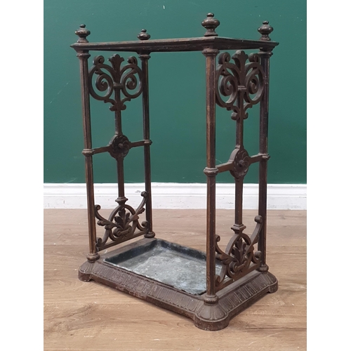 620 - A Victorian cast iron Stick Stand marked 'CBDALE' with turned finials, pierced and scrolled ends and... 