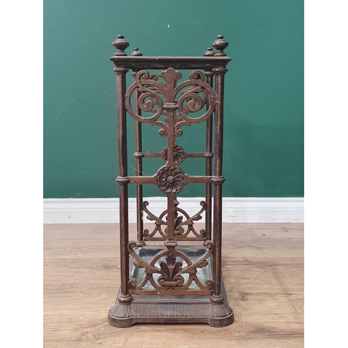 620 - A Victorian cast iron Stick Stand marked 'CBDALE' with turned finials, pierced and scrolled ends and... 