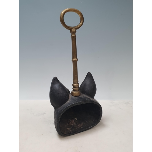 622 - A cast metal Door Stop in the form of a fox mask with brass handle 11 1/2in H