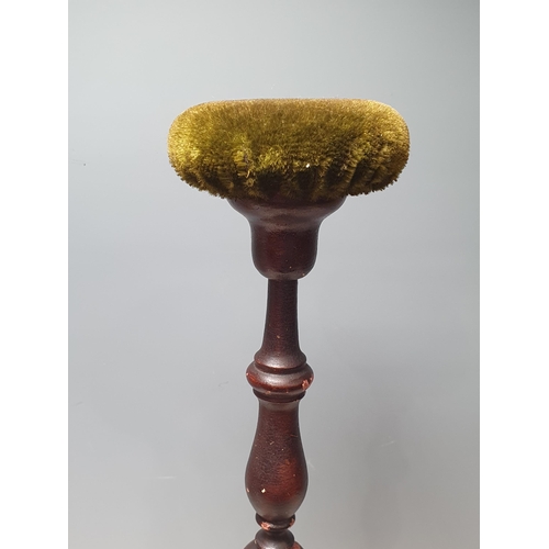 654 - A 19th Century turned wooden Wig Stand on tri-form platform base with painted finish 1ft 10in H