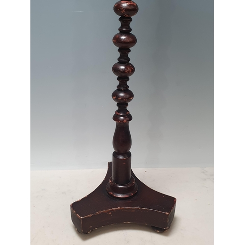 654 - A 19th Century turned wooden Wig Stand on tri-form platform base with painted finish 1ft 10in H