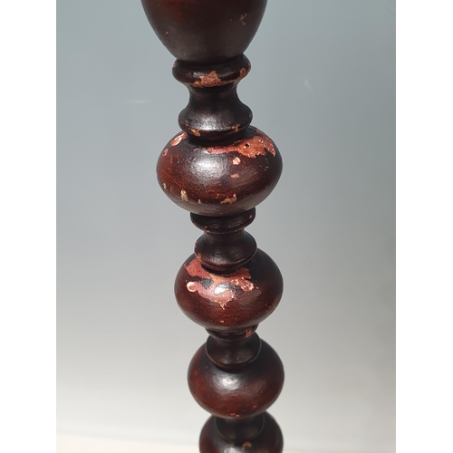 654 - A 19th Century turned wooden Wig Stand on tri-form platform base with painted finish 1ft 10in H