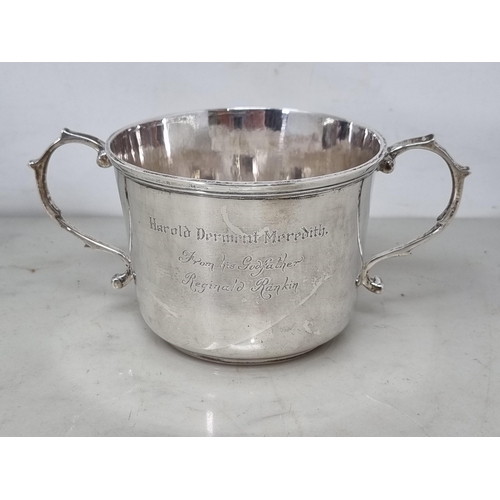 67 - A George V silver two handled Christening Bowl with presentation inscription, London 1924, 210gms