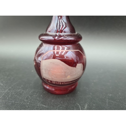 81 - A blue overlaid glass Scent Bottle with embossed lid, A/F and four other Scent Bottles in red and cl... 