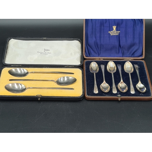 85 - Six George V silver Teaspoons, Sheffield 1928, and three long handled Spoons, Sheffield 1936, both c... 