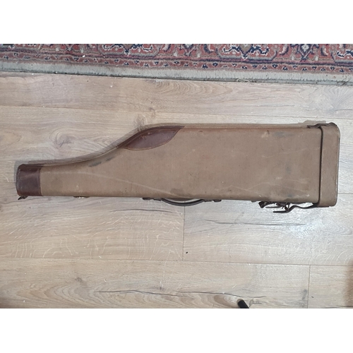 856 - A vintage canvas covered Leg of Mutton Gun Case with American Military Badge 2ft 6in L