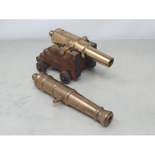 857 - Three turned brass model Desk Canons