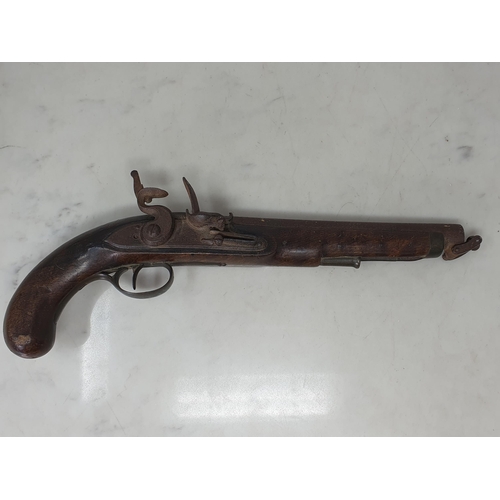 858 - An 18th Century Flintlock Pistol by Henry Nock with walnut grip, the iron lock plate stamped H. Nock... 