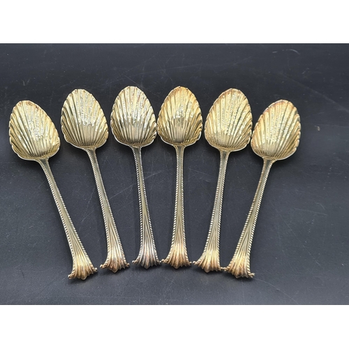 90 - A matched Set of silver-gilt Cutlery engraved bird crests, viz: 12 Table Spoons Onslow pattern, Lond... 