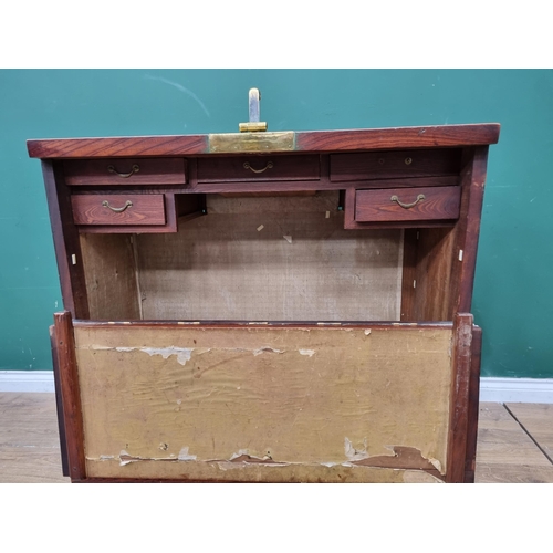 344 - An antique, possibly Moroccan, elm Chest with brass mounts, having fall front and fitted drawers to ... 